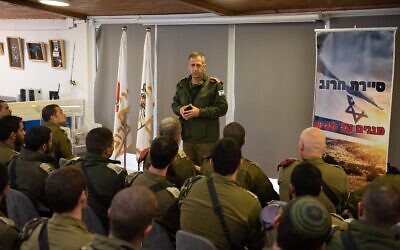 IDF Chief of Staff Aviv Kohavi addresses a group of Kfir Brigade soldiers stationed at the Gaza border on January 22, 2020. (Israel Defense Forces)