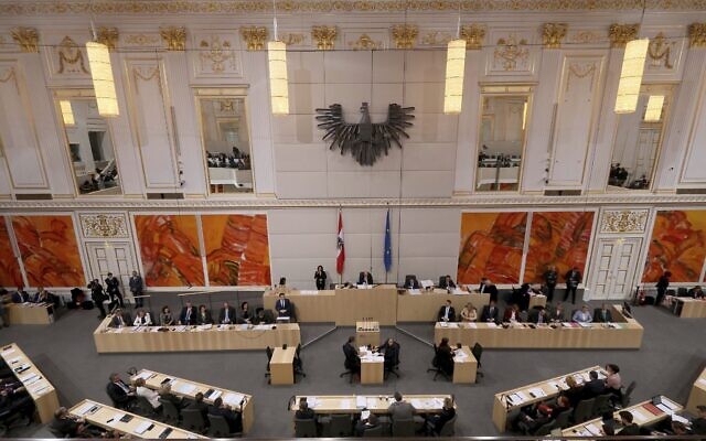 The Austrian parliament session in Vienna, Austria, January 10, 2020. (Ronald Zak/AP)