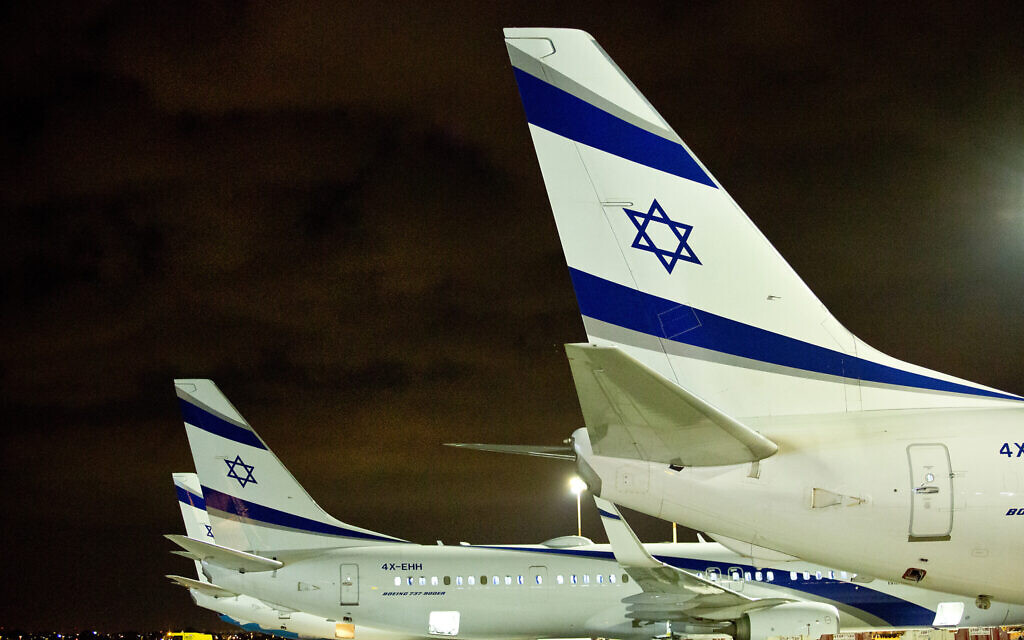 Israeli airline El Al planes parked at Ben Gurion Airport in Lod, Israel, on March 16, 2018. (Moshe Shai/Flash90)