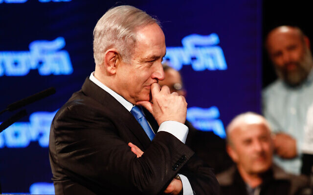 Prime Minister Benjamin Netanyahu, at a Likud party event in Lod, on February 11, 2020. (Flash90)