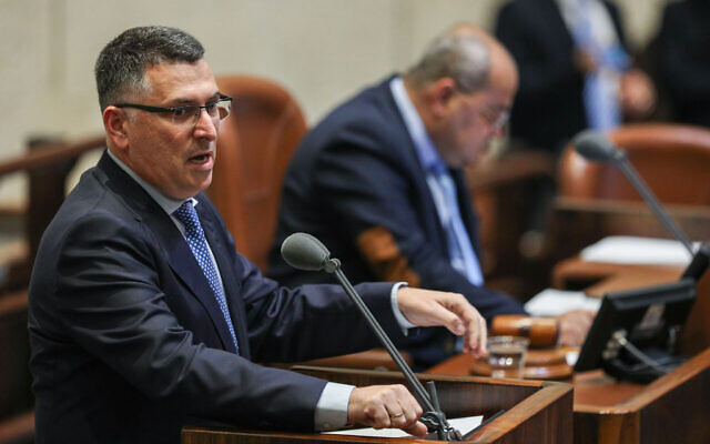 Then-Likud MK Gideon Sa'ar during a Knesset plenary session debate on MK Haim Katz's request for parliamentary immunity from prosecution, February 20, 2020. (Yonatan Sindel/Flash90)