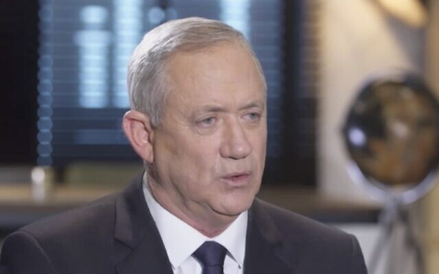 Blue and White chairman Benny Gantz in an interview with Channel 12 news aired on February 21, 2019. (Screen capture: Channel 12)