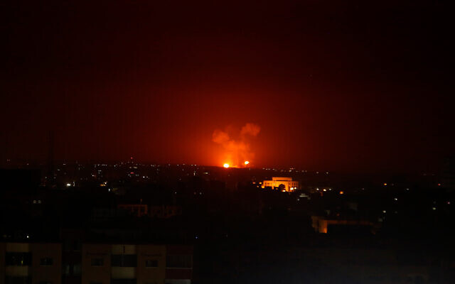 An Israeli airstrike in Gaza City early Monday, Feb. 24, 2020. (AP Photo/Adel Hana)