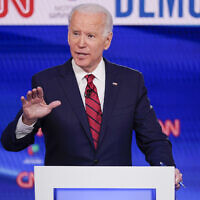 Former Vice President Joe Biden participates in a Democratic presidential primary debate at CNN Studios in Washington, March 15, 2020. (AP/Evan Vucci)