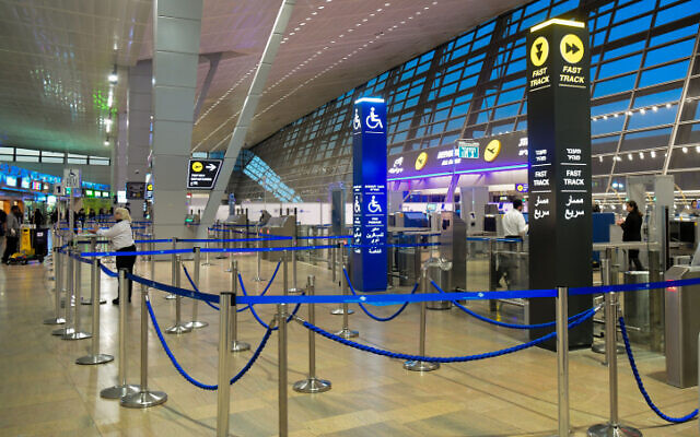 The near-empty departure halls of Ben Gurion Airport on March 8, 2020. (Flash90)