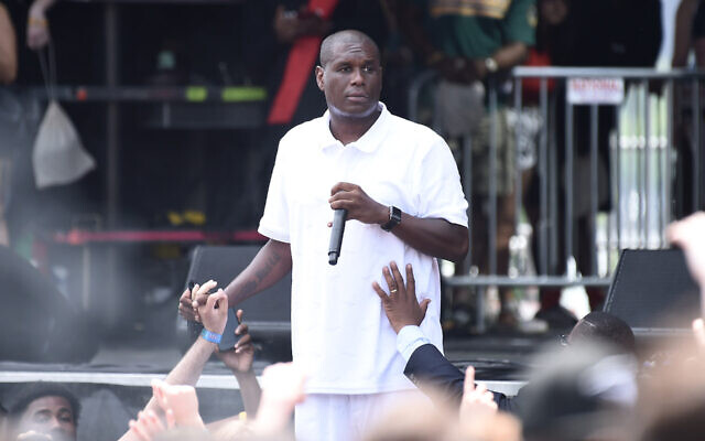 US rapper Jay Electronica performs on stage on Day 2 of the 2018 Governors Ball Music Festival on June 2, 2018, in New York City.  (Photo by Steven Ferdman/Getty Images via JTA)