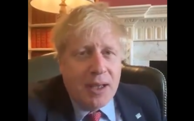 UK Prime Minister Boris Johnson makes a statement from his home about contracting COVID-19 on March 27, 2020 (screenshot)