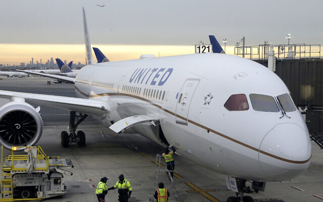 Illustrative: A Dreamliner 787-10 pulls up to a gate in Newark Liberty International Airport in Newark, New Jersey, in 2019. (AP Photo/Seth Wenig, File)