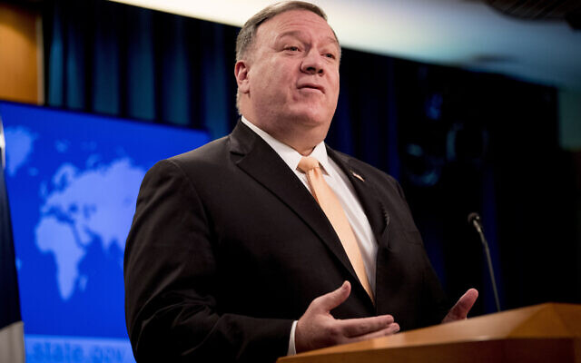 US Secretary of State Mike Pompeo speaks during a news conference, March 31, 2020, in Washington. (AP Photo/Andrew Harnik, Pool)