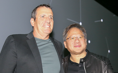 Eyal Waldman, founder and CEO of Mellanox, left, and Jensen Huang, founder and CEO of US gaming and computer graphics giant Nvidia (Nvidia)