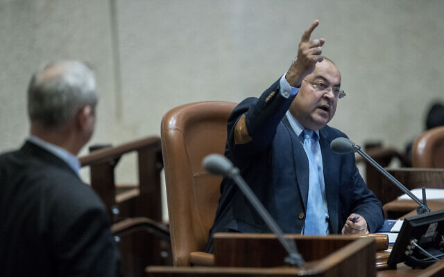 Illustrative: Joint List party member Ahmad Tibi speaks during a Knesset plenary session on February 17, 2020. (Yonatan Sindel/Flash90)