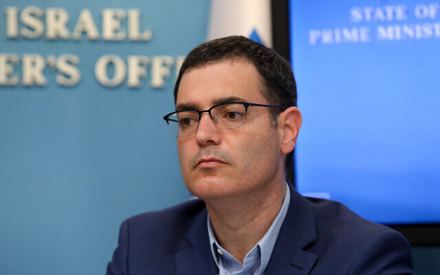 Health Ministry Director-General Moshe Bar Siman-Tov at a press conference at the Prime Minister's Office in Jerusalem, March 11, 2020. (Flash90)