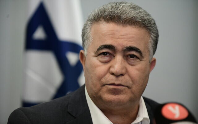 Amir Peretz seen during a press conference in Tel Aviv on March 12, 2020. (Tomer Neuberg/Flash90)