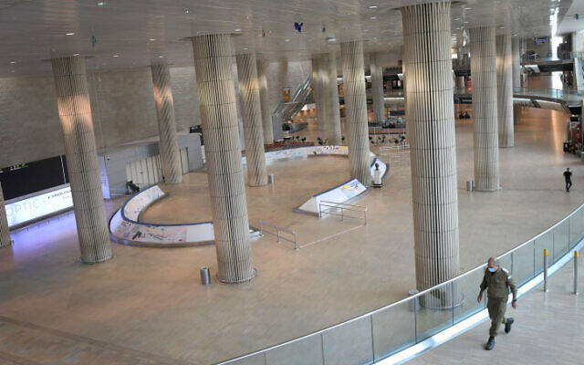 The empty arrivals hall at Ben Gurion International Airport on April 12, 2020. (Flash90)