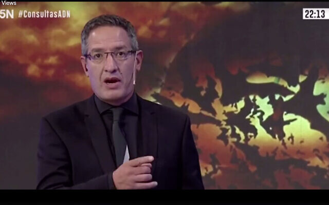 Screen capture from video of Argentine journalist Tomás Ariel Méndez on ADN Tv. (JTA)