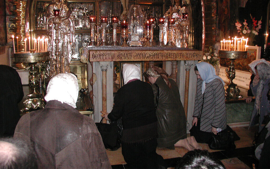 The Greek Orthodox altar at Station 12 of the Via Dolorosa, built over the exact spot on which Jesus is believed to have been crucified. (Shmuel Bar-Am)