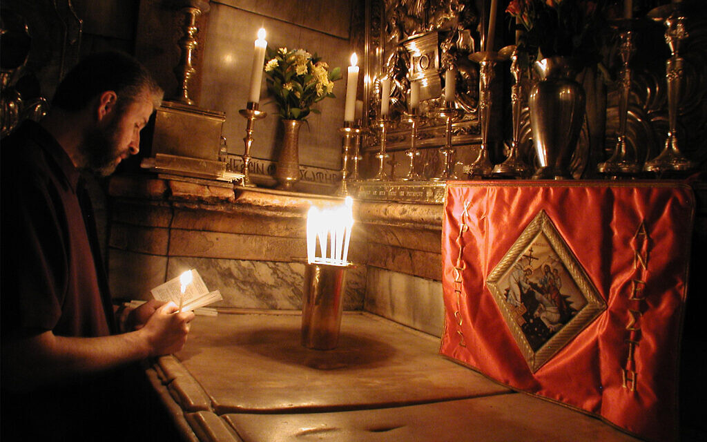 The 14th station of the Via Dolorosa in the the oldest and the most important section of the Church of the Holy Sepulchre in Jerusalem. (Shmuel Bar-Am)