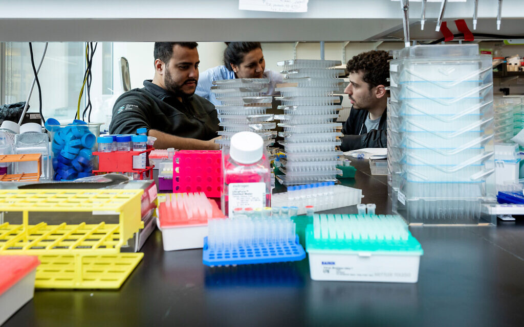 Omar Abudayyeh, left, and Jonathan Gootenberg, right, at their MIT lab on October 31, 2019. (McGovern Institute for Brain Research at MIT/ Photo by Caitlin Cunningham Photography)
