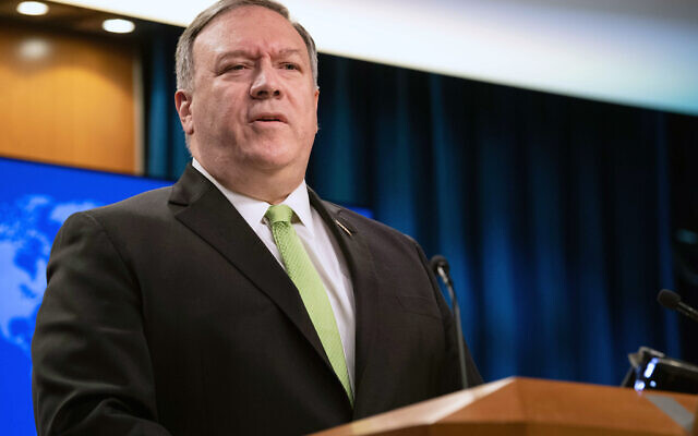 Secretary of State Mike Pompeo speaks during a press briefing at the State Department, May 20, 2020. (Nicholas Kamm/Pool Photo via AP)