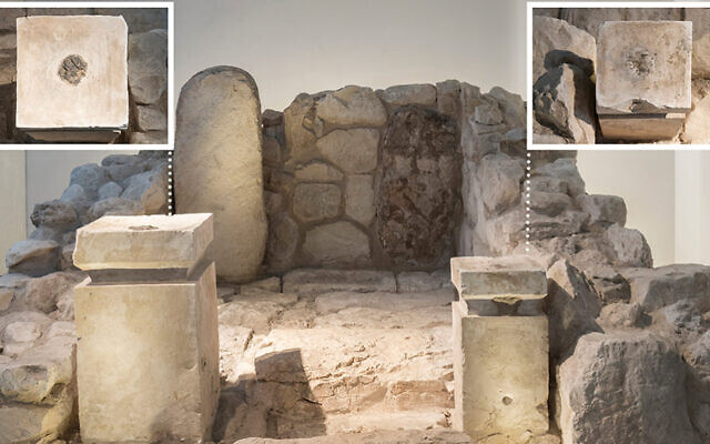 A photo of the two altars found at the entrance to a shrine at Tel Arad in southern Israel, at the Israel Museum in Jerusalem. (Israel Museum/Laura Lachman)