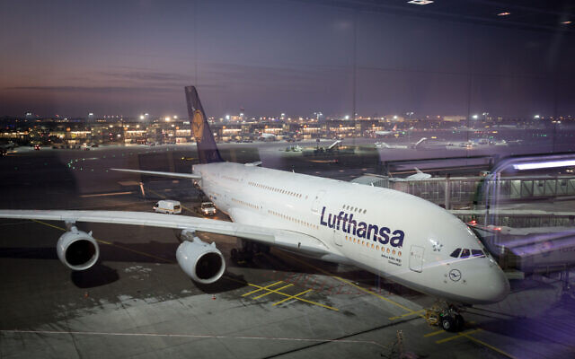 A Lufthansa airplane at Frankfurt Airport. (Nati Shohat/FLASH90)