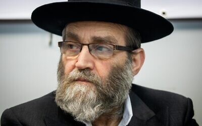 United Torah Judaism leader Moshe Gafni, at the opening event of its election campaign, ahead of the Israeli elections, in Jerusalem, on February 12, 2020. (Yonatan Sindel/Flash90)