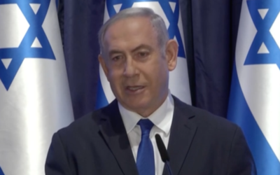 Prime Minister Benjamin Netanyahu gives a televised statement on May 4, 2020. (Screenshot)