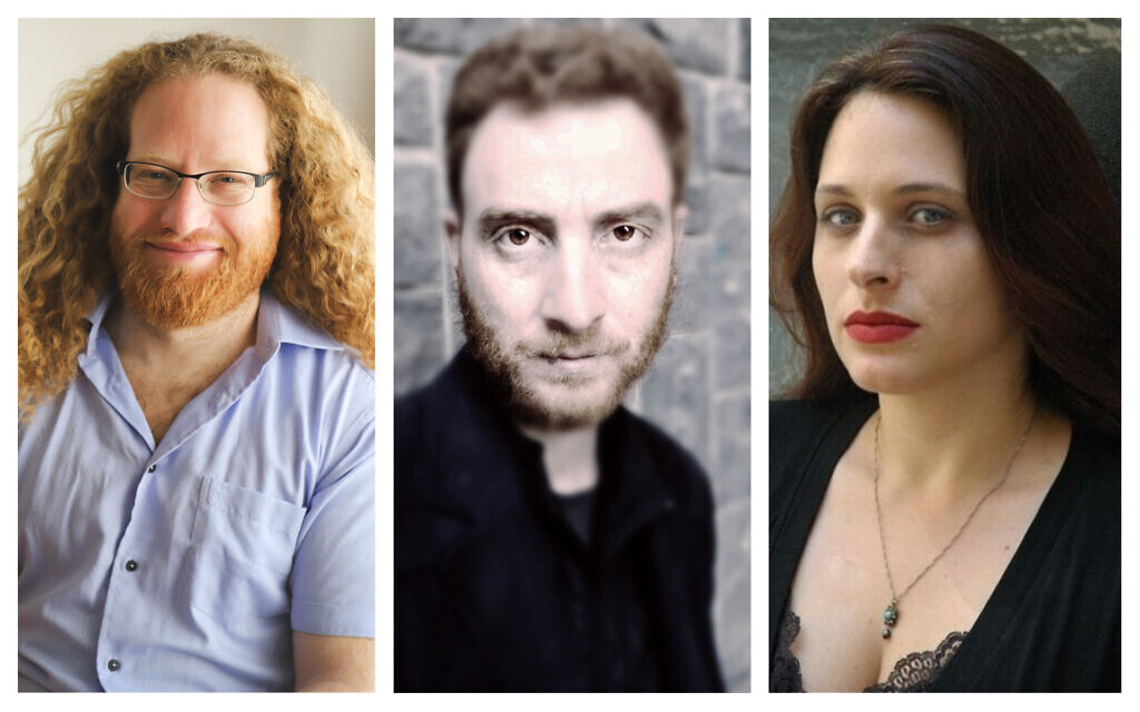 From left: Israeli poets Yonatan Berg, Shimon Adaf, and Hagit Grossman. (Micol Levi Yaron, Courtesy Wesleyan University Press; Ronen Lalena; Dina Gona)