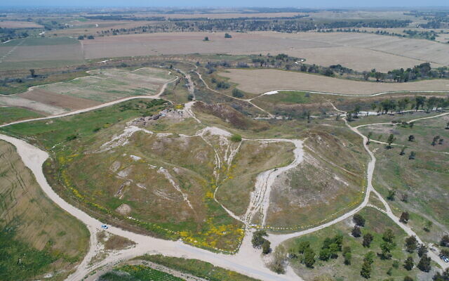 Aerial view of Tel Gama, the Canaanite city of Yarza. (Valdick Lipshitz/IAA)
