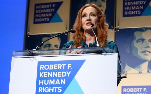 Author JK Rowling accepts an award onstage during the Robert F. Kennedy Human Rights Hosts 2019 Ripple Of Hope Gala  and Auction In NYC, in New York City, on December 12, 2019. (Bennett Raglin / GETTY IMAGES NORTH AMERICA / AFP)