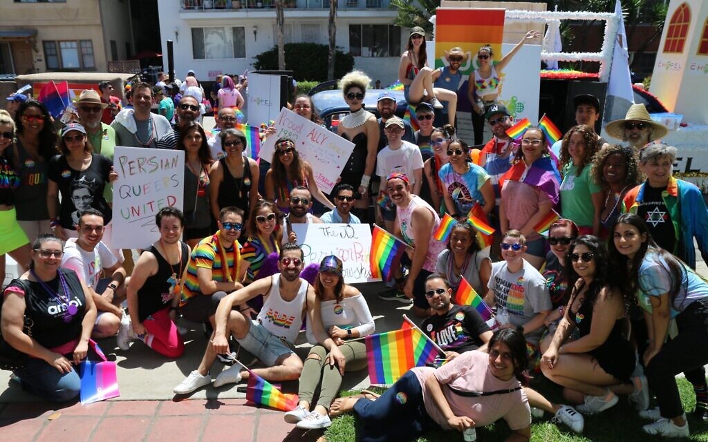 A delegation of Persian Jews and their friends march at the Los Angeles Pride Parade in 2019. (Anna Falzetta/ via JTA)