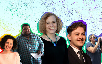 From left to right, Lesléa Newman, Michael Twitty, Joy Ladin, Daniel Atwood and Yelena Goltsman reflect on celebrating Pride in 2020. (Header image design by Grace Yagel/ via JTA)