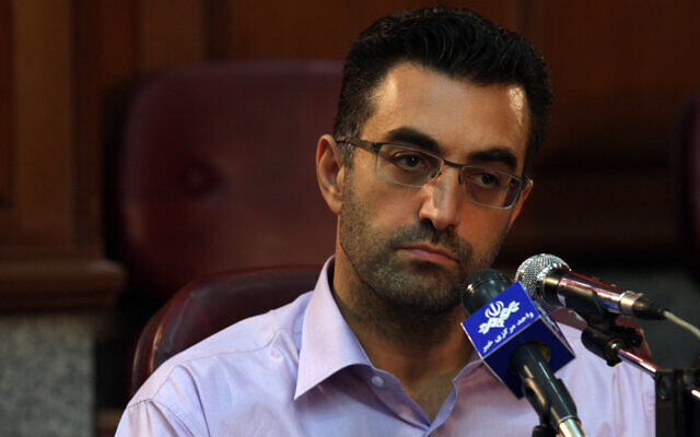 In this August 1, 2009, photo released by the semi-official Iranian Fars News Agency, Newsweek reporter Maziar Bahari attends a press conference after his trial in Tehran (AP Photo/Fars News Agency, Hossein Salehi Ara, file)