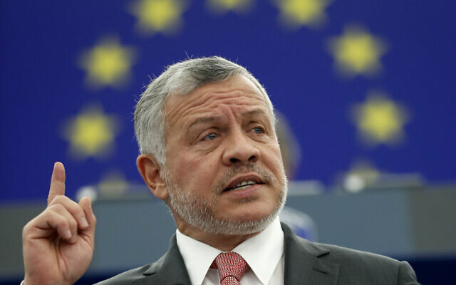 Jordan's King Abdullah delivers his speech at the European parliament, in Strasbourg, eastern France, January 15, 2020. (Jean-Francois Badias/AP)