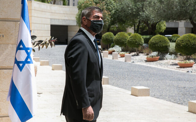 Foreign Minister Gabi Ashkenazi meets at the Foreign Ministry in Jerusalem on June 10, 2020. (Olivier Fitoussi/Flash90)