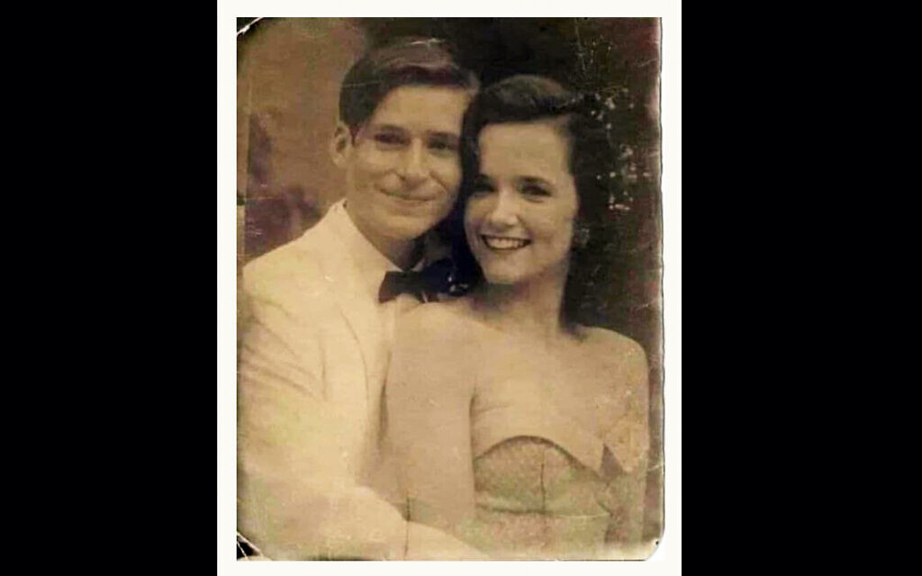 A doctored picture of Hollywood actors Crispin Glover and Lea Thompson from "Back to the Future," which a Facebook prankster claimed was of an unidentified couple from 1950s Tel Aviv. (Courtesy/Ariel Plavnik via JTA)