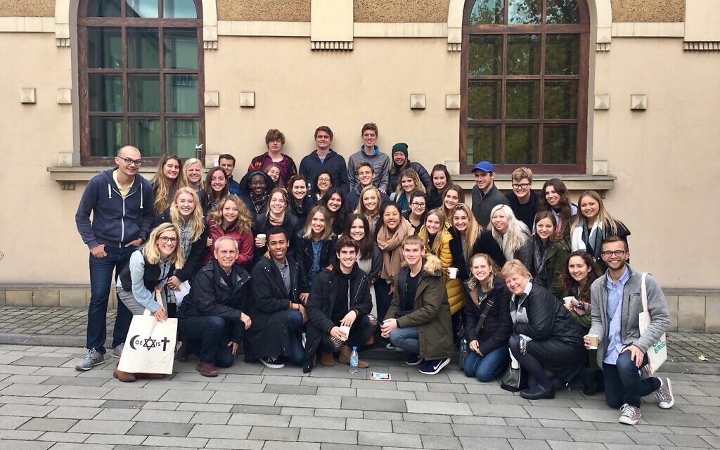 Holly's undergraduate students from Westmont College's Europe Semester in front of the Auschwitz Jewish Center in Oświęcim, Poland, 2017. (Courtesy)