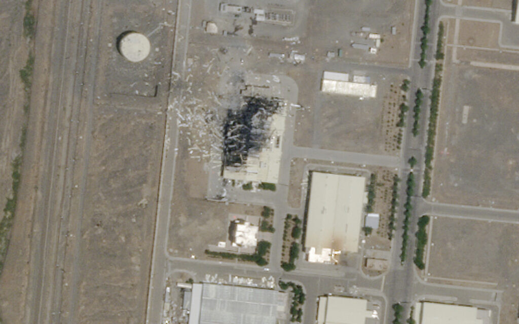 The aftermath of an explosion and a fire at an advanced centrifuge assembly plant at Iran's Natanz nuclear site, July 5, 2020. (Planet Labs Inc. via AP)