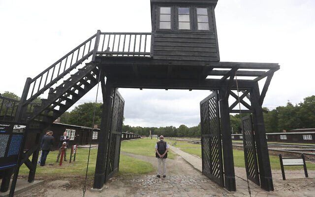The wooden main gate leading into the former Nazi concentration camp Stutthof, photographed in Sztutowo, Poland, July 18, 2017. (Czarek Sokolowski/AP)