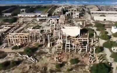 Aerial view of the ruins of the now defunct Electrochemical Industries Company near the northern city of Acre. (Hillel Tatro/Channel 13 Screenshot)