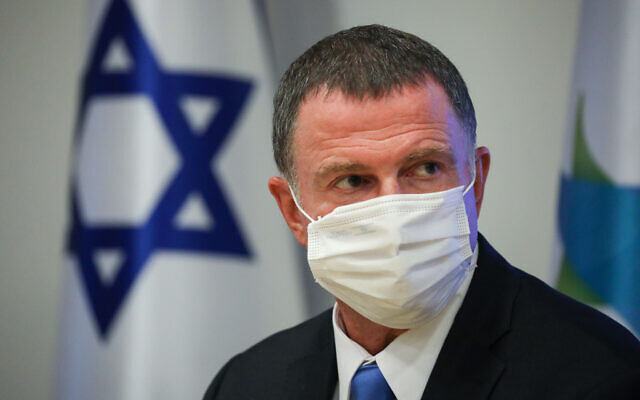 Health Minister Yuli Edelstein speaks during a press conference in Jerusalem, on June 28, 2020. (Olivier Fitoussi/Flash90)