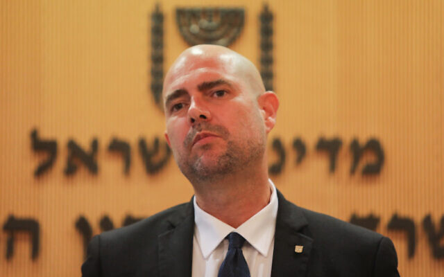 Public Security Minister Amir Ohana holds a press conference in Jerusalem, on July 15, 2020. (Flash90)