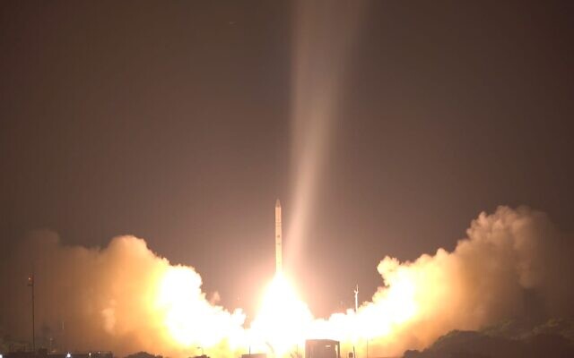 Israel's Ofek-16 reconnaissance satellite takes off from central Israel on July 6, 2020. (Defense Ministry)