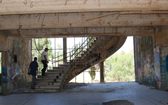 A spiral staircase at a former Syrian military headquarters near Quneitra in northern Israel. (Shmuel Bar-Am)