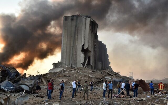 A destroyed silo at the scene of an explosion at the port in the Lebanese capital Beirut, on August 4, 2020 (STR / AFP)