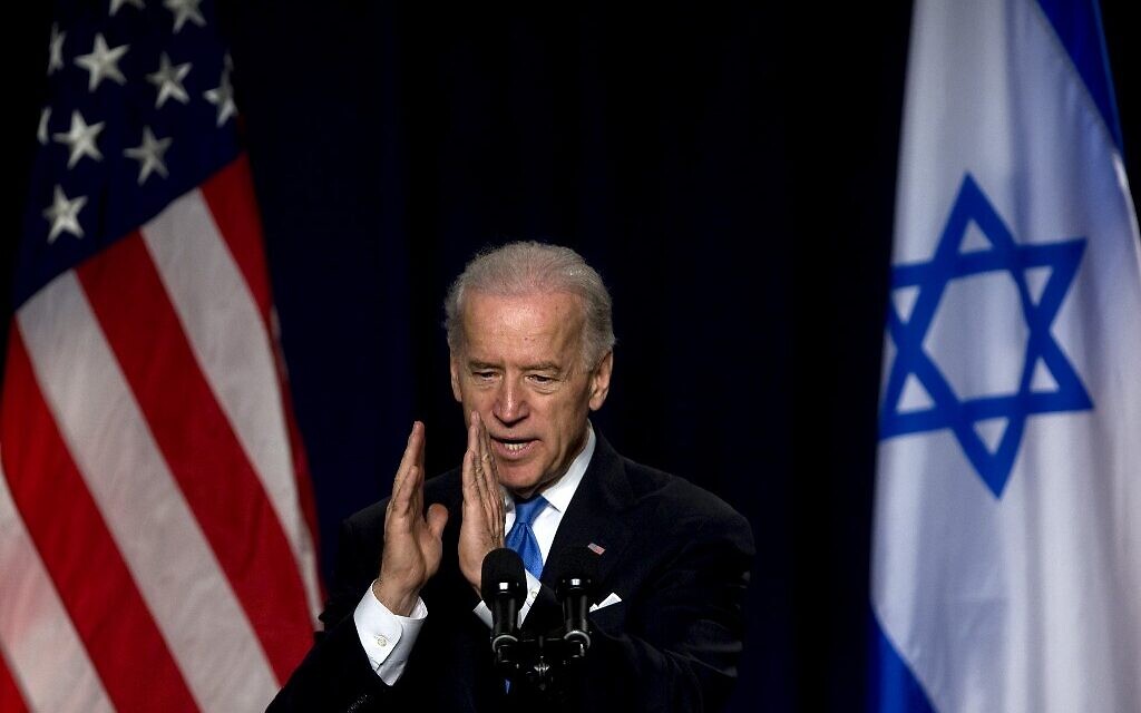 Then-US Vice President Joe Biden gestures during a speech in Tel Aviv, March 11, 2010. (David Furst/AFP)