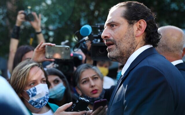 Former Lebanese prime minister Saad Hariri speaks to the press as he leaves the UN-backed Special Tribunal for Lebanon at Leidschendam on August 18, 2020. (KENZO TRIBOUILLARD / AFP)