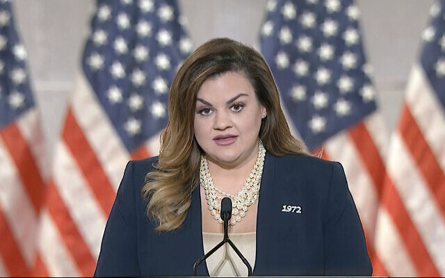 In this image from video, Abby Johnson speaks from Washington, during the second night of the Republican National Convention on August 25, 2020. (Courtesy of the Committee on Arrangements for the 2020 Republican National Committee via AP)