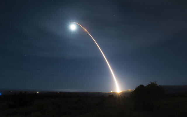 File: This photo provided by the US Air Force shows the launch of an unarmed Minuteman III intercontinental ballistic missile during a developmental test early Wednesday, February 5, 2020, at Vandenberg Air Force Base, California. (Senior Airman Clayton Wear/US Air Force via AP)