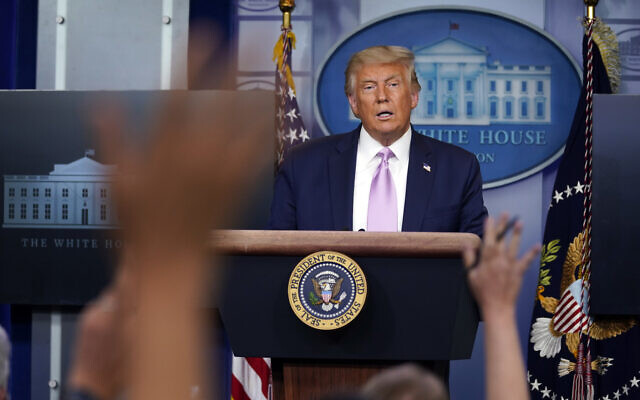 President Donald Trump speaks during a news conference at the White House, Wednesday, Aug. 19, 2020, in Washington. (AP Photo/Evan Vucci)
